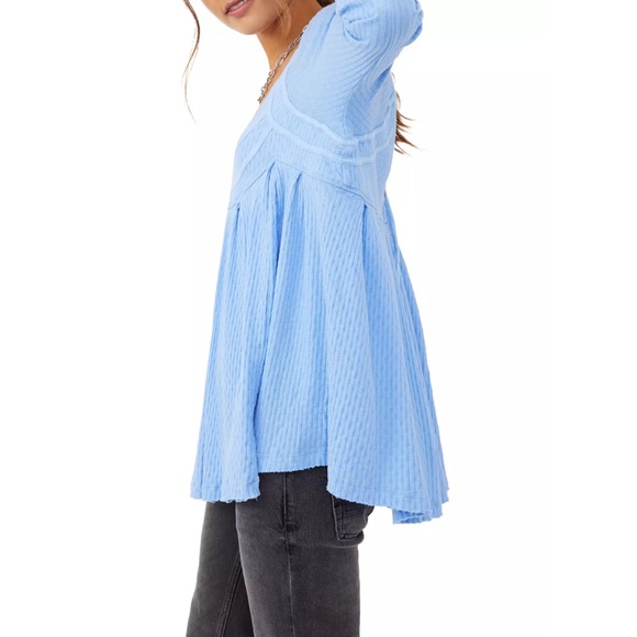 FP NWT Women's It's Always You Long Sleeve Top in Cornflower Sky Blue M - Picture 2 of 3